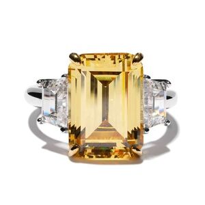 The Mother Ring Emerald Cut Yellow Citrine Gemstone Ring